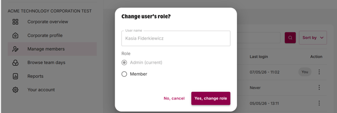 change user pop up box