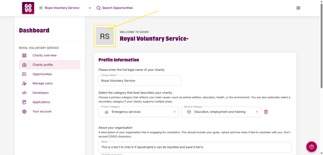 An image showing the avatar on the dashboard